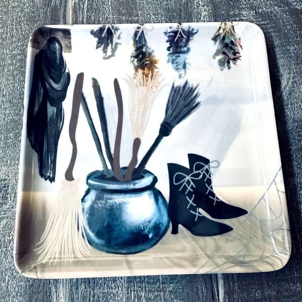 Halloween Witch Gothic Brooms Decor Plate Tray